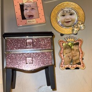 Pink Glitter jewelry box with Four Photo Frames